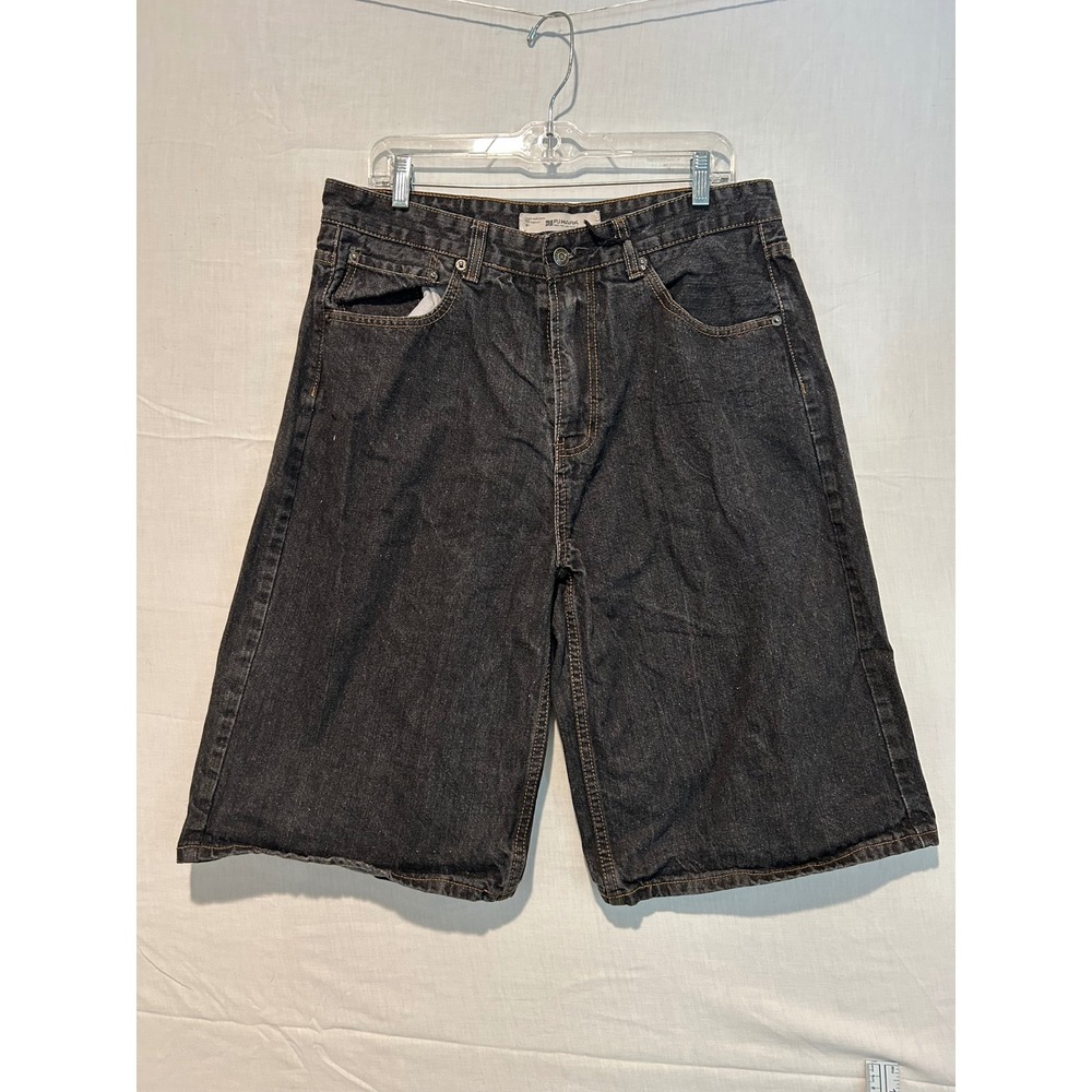 PJ Mark Mens W36 Baggy Denim Shorts‎ Faded Black Streetwear Skater Wide Leg 2421